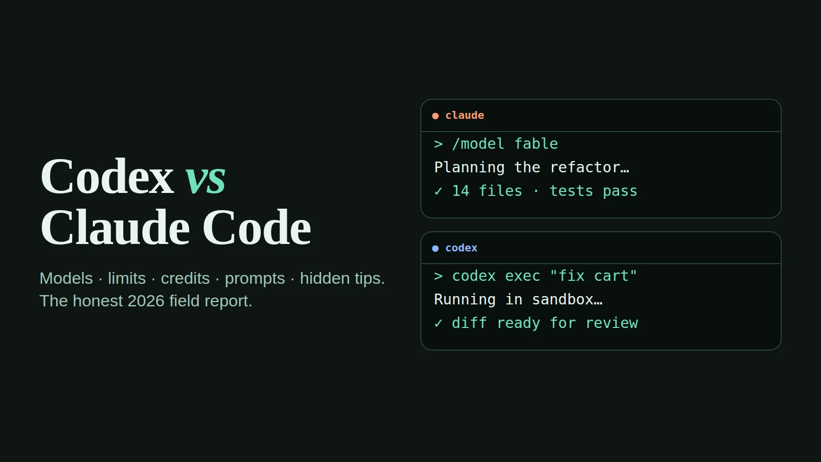 Poster reading Codex vs Claude Code with two terminal windows side by side