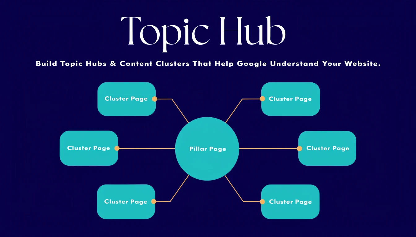 Topic hub cluster infographic showing pillar and supporting posts